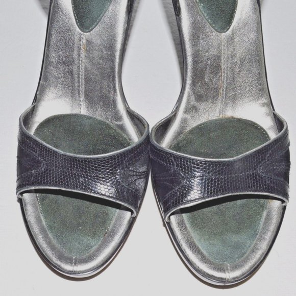 G SERIES NIKELAB 7 M BLACK SNAKE PRINT LEATHER WRAP AROUND ANKLE PLATFORM SANDAL - Picture 4 of 7